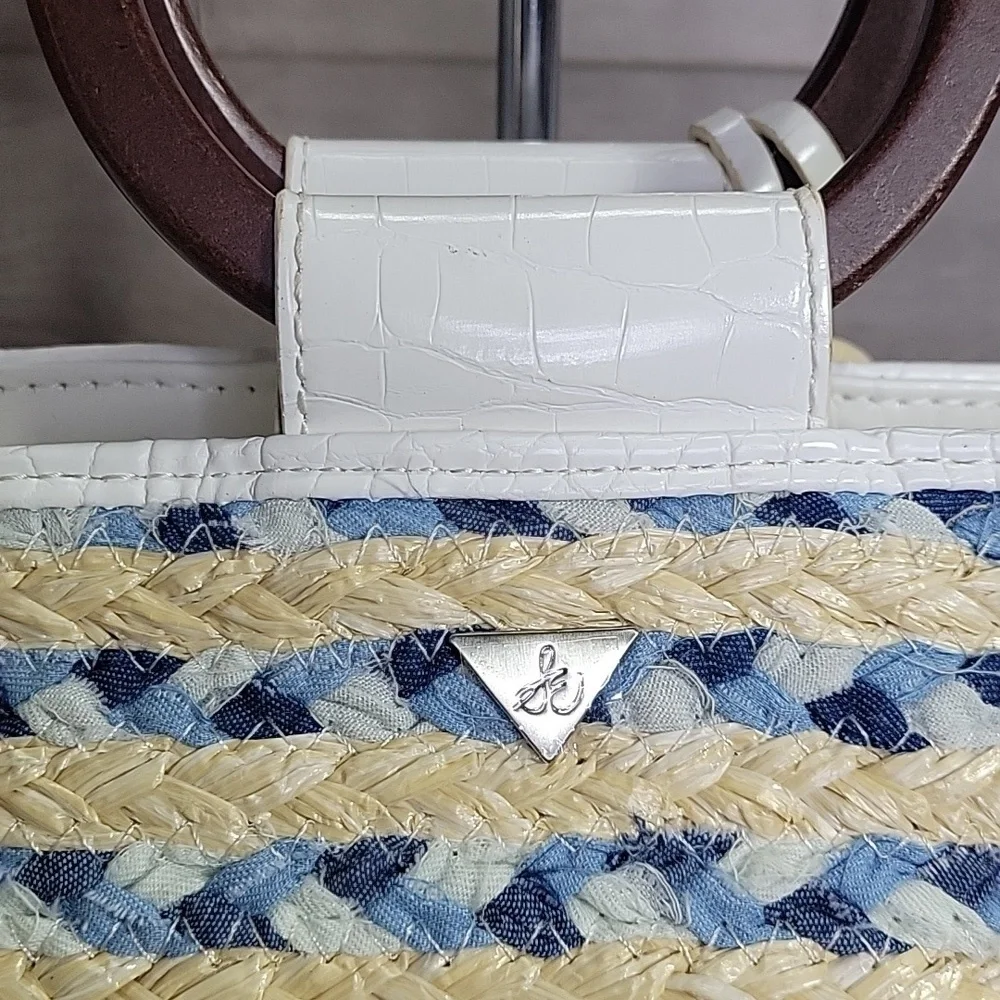 Sam Edelman Straw/Leather Bucket Tote Handbag